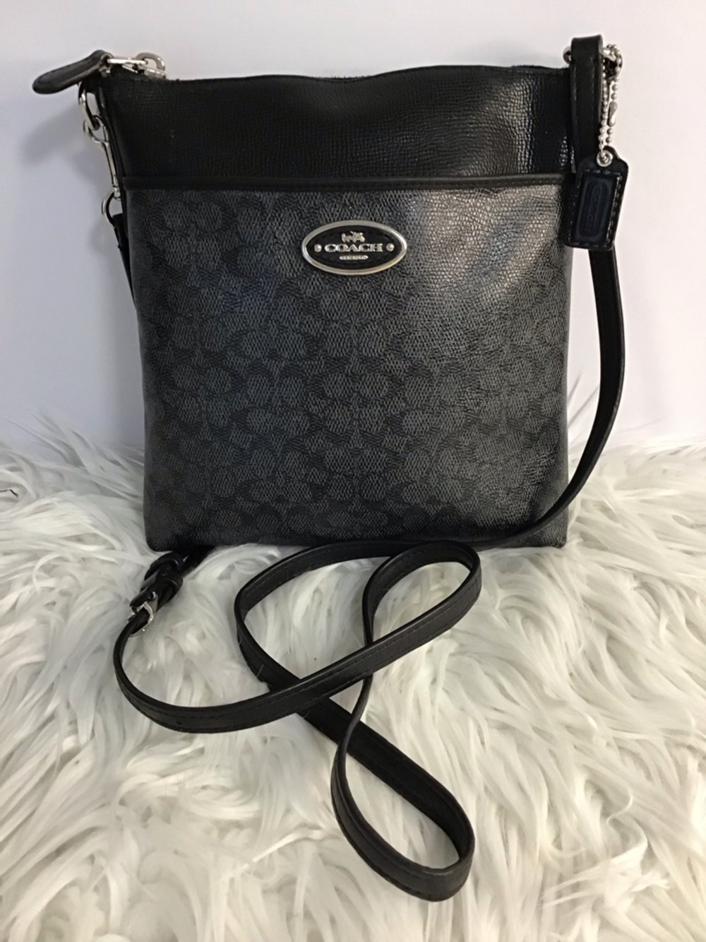 Coach Signature Logo Crossbody Bag Brown Canvas Leather Trim Purse